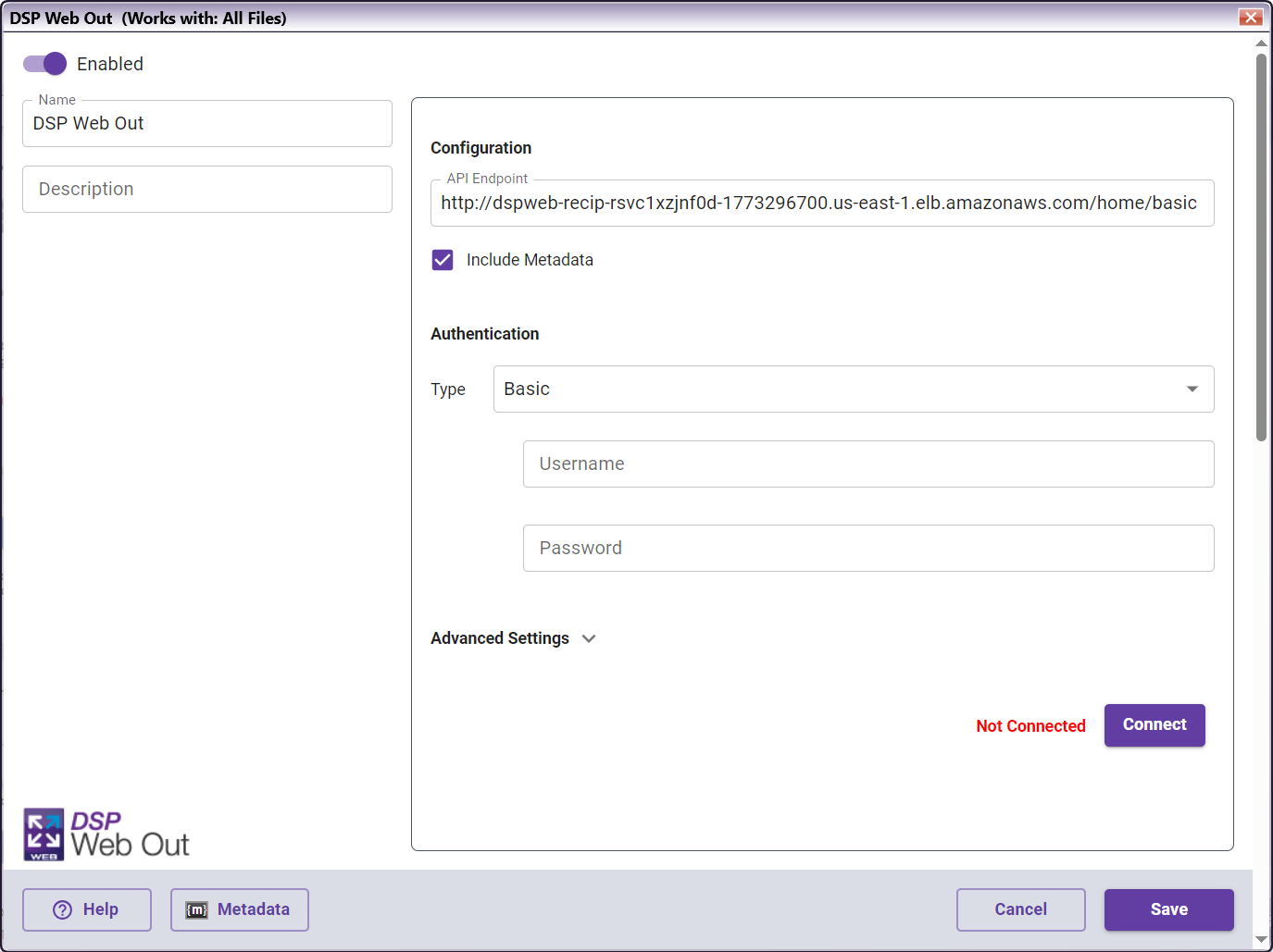 DSP Web Out Node with API