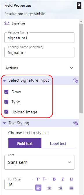 Form Builder - Select signature type