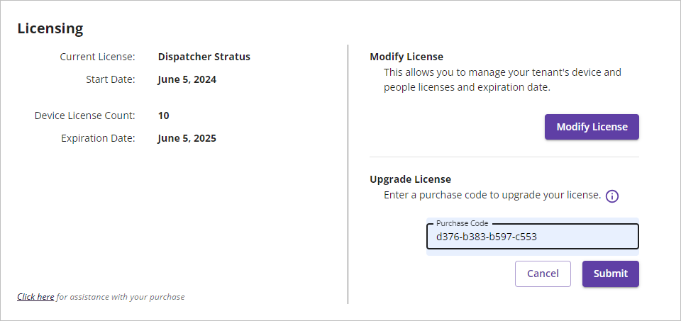 Upgrade license