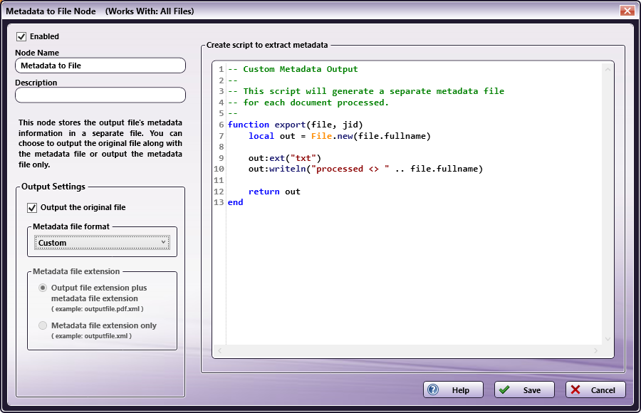 Metadata to File Node