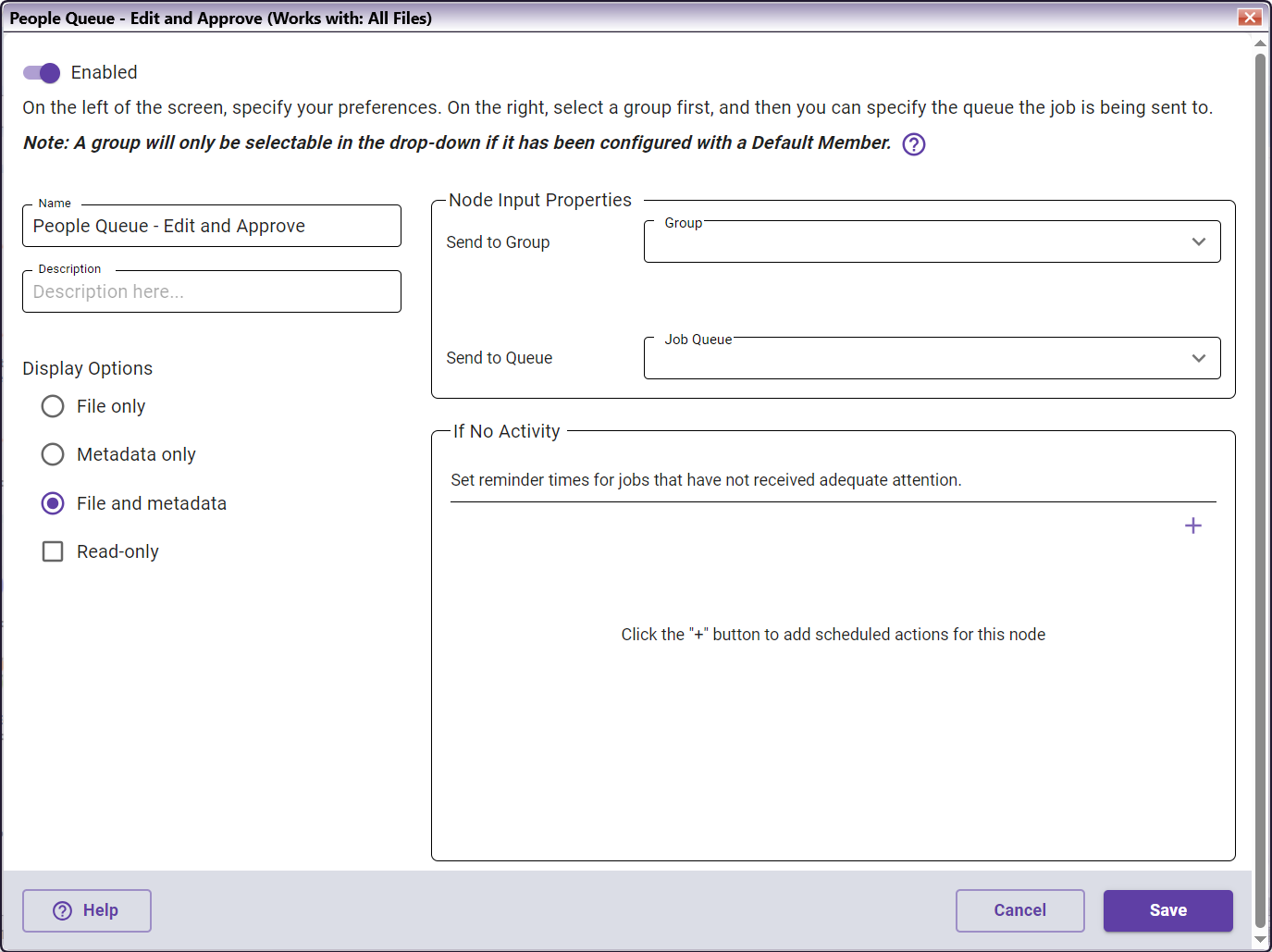 People Queue - Edit and Approve Node configuration window