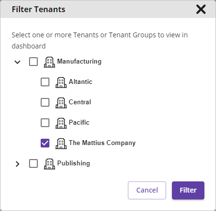 Filter Tenants window