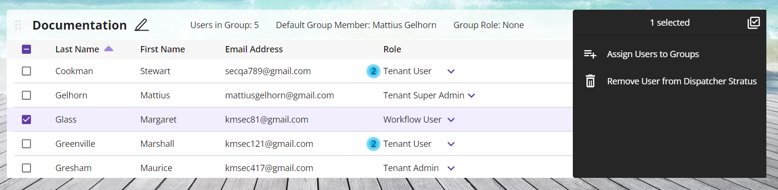 Assigning User Groups - Bulk Actions menu