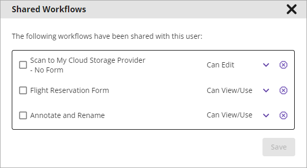 Shared Workflows window