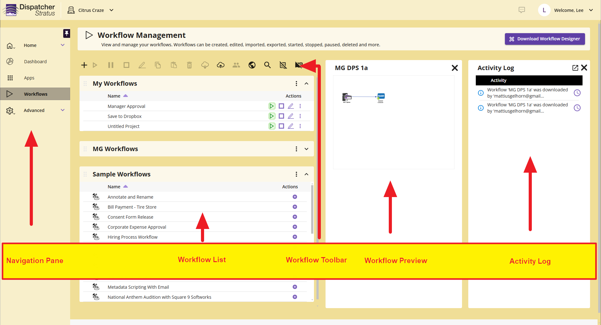 Workflow Management page